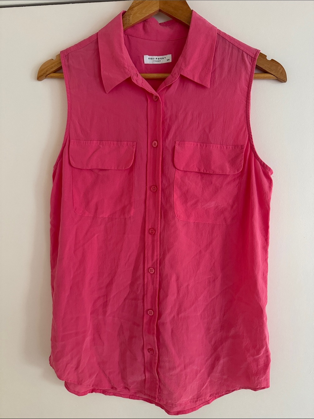 Equipment Femme 100% Silk Pink Sleeveless Button‎ Front Blouse Top Size S